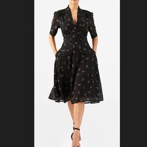 eShakti Black Dress with Pink Pattern